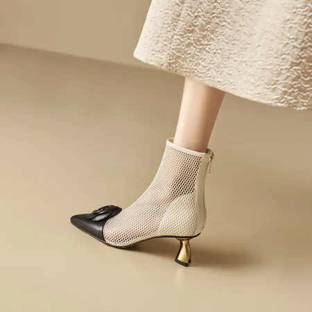 Ботильоны женские на шпильке пикантные сетчатые полусапожки заостренный носок