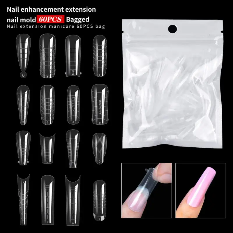 

60Pcs NEW Clear Nail Forms Nail System Quick Building Gel Mold Tips Nail Extension Form UV Extension Gel Mold For Nail Extend
