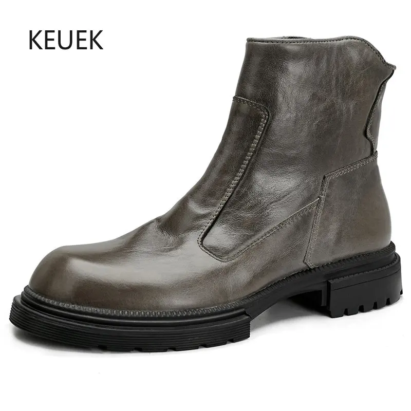 

Ботинки мужские из натуральной кожи, высокие повседневные рабочие ботинки, на толстой подошве, военные армейские ботинки челси, мотоциклет...