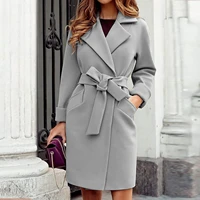 fashion belt coat women wool blend long coat autumn winter female overcoat ladies elegant outerwear chic lapel jackets