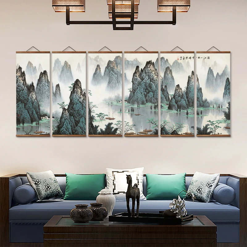 

Китайская река ли AS2038, пик гор, пейзаж, декоративное настенное искусство, холст, плакаты, картины из твердой древесины