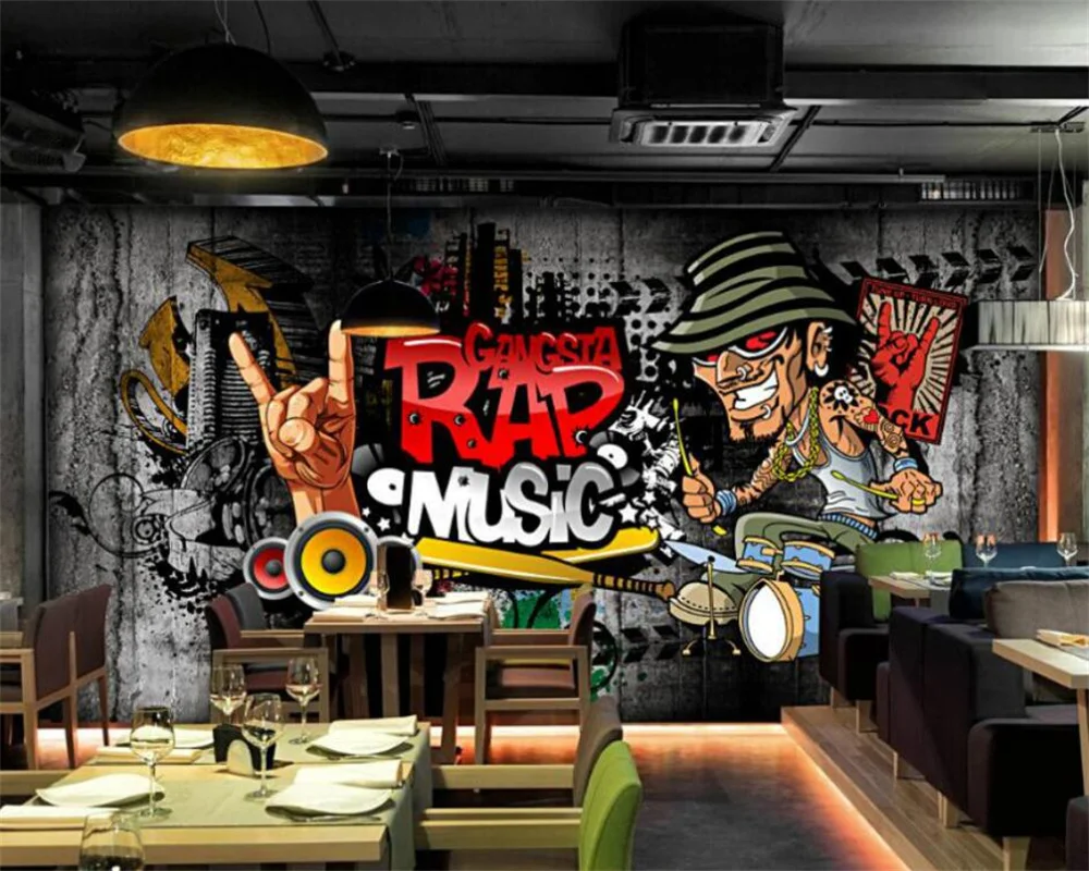 

3D mural custom wallpaper Europe and the United States retro nostalgic hip-hop rock music bar KTV background restaurant murals