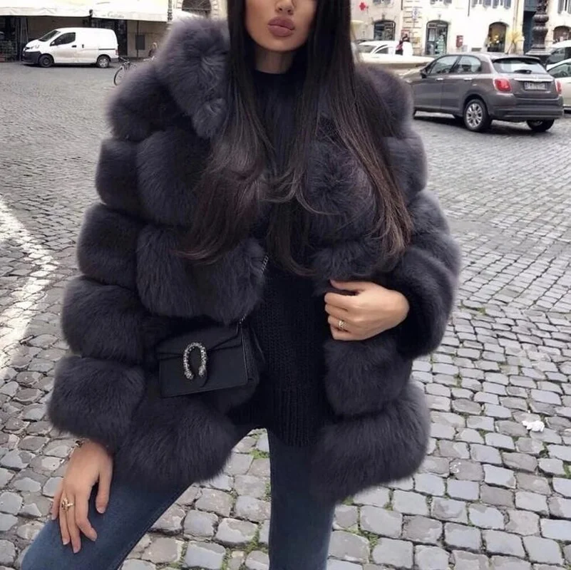 2021 Luxury Thick Warm Faux Fur Coat Women Hooded Long Sleeve Faux Fur Jacket Fur Coats Bontjas Parkas Fashion Winter Clothes