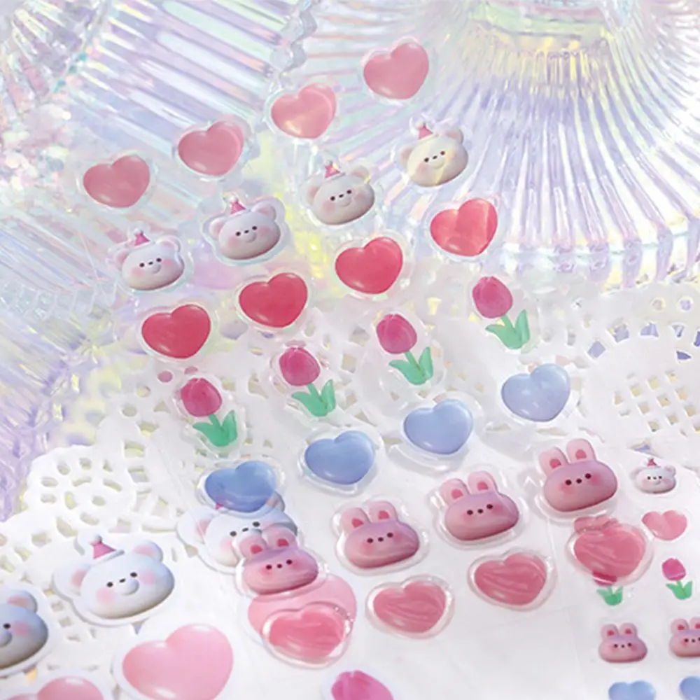 

3Pcs Cute Kawaii Stationery Stickers Pink Love Rabbit Epoxy Sticker DIY Scrapbooking Sticker Self Adhesive Decals Students Gifts