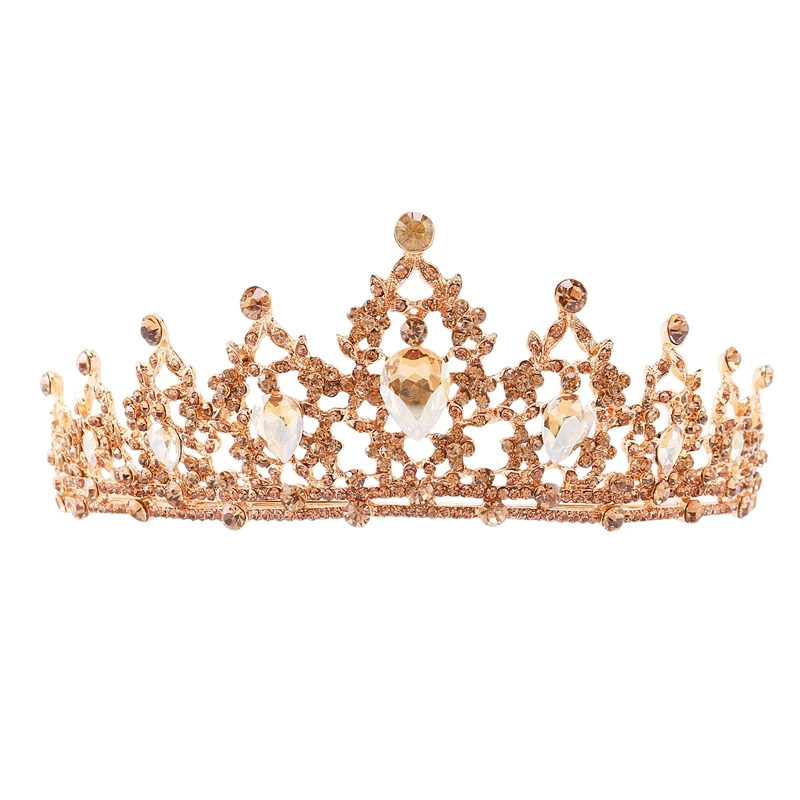 

Champagne Gold Crystal Tiara Crown Wedding Bridal Headwear Birthday Prom Pageant