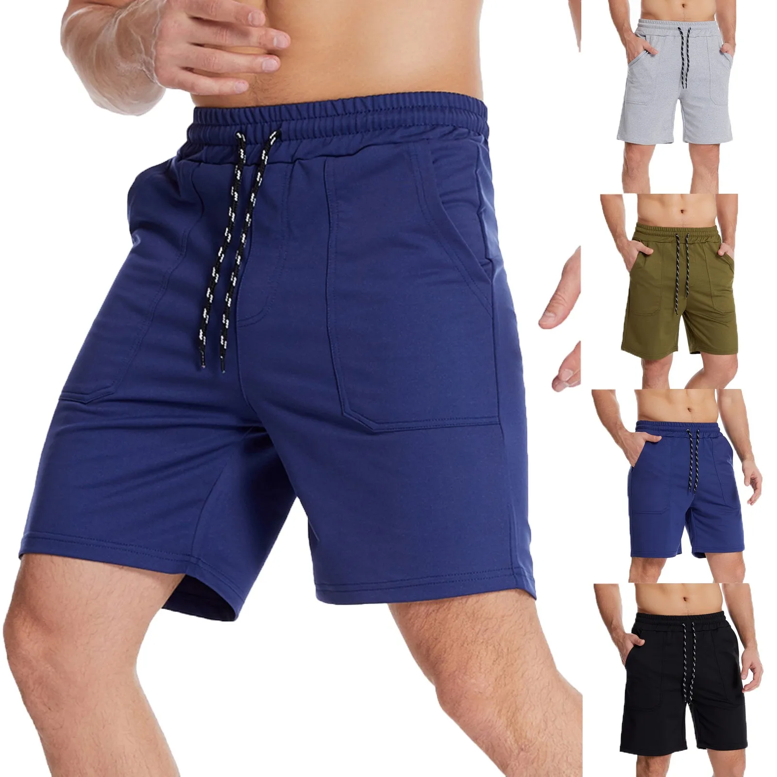 

Men Spring Summer Solid Color Casual Street Fitness Tie Multi Pockets Outdoor Sports Five Point Pants Comfy High Quality Shorts
