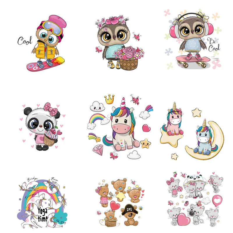 

Cartoon Unicorn Koala Heat Transfers Vinyl Thermal Iron on Patches for Clothing Stickers DIY Girls Hoodies Print Clothes Decor