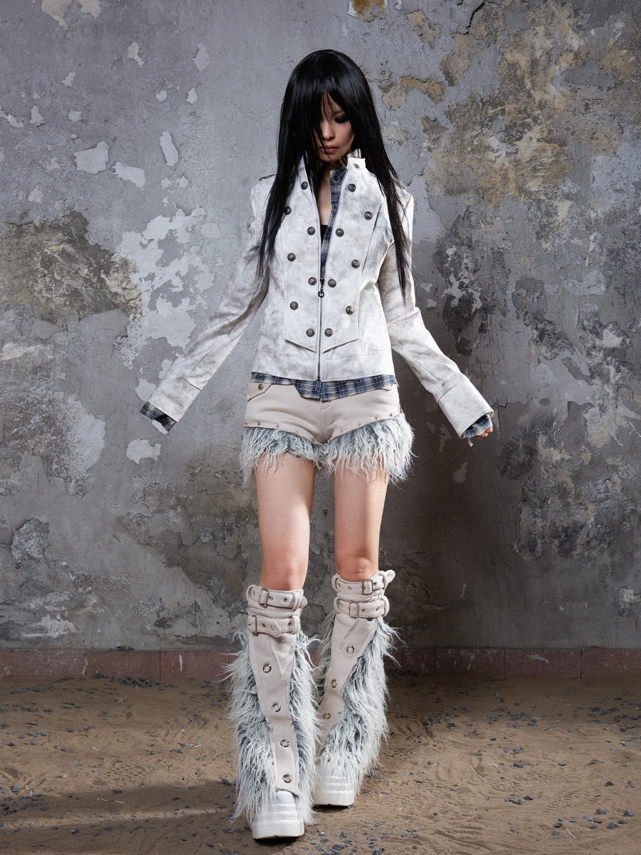 Ariadnaw Original Design Fake Two-Piece Heavy Industry Distressed Rub Color Leather Coat Outerwear Women Autumn and Winter To...