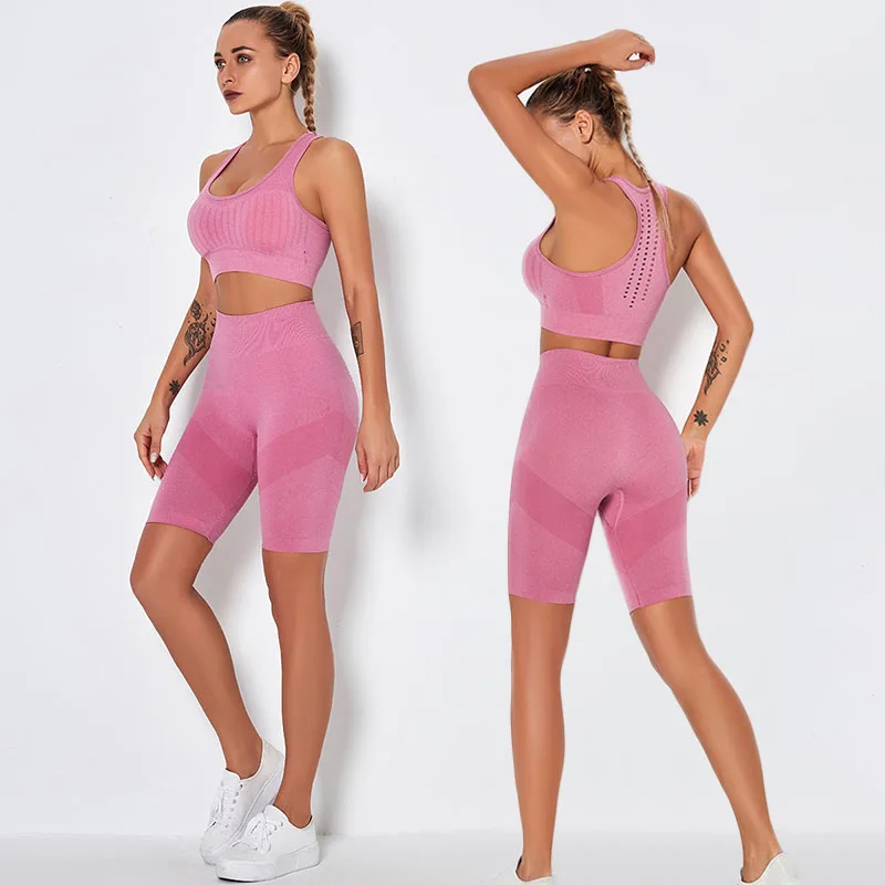 

Seamless Women Yoga Suit Breathable Sports Bra High Waist Shorts Workout Fitness Tracksuit Gym Clothing Tracksuit Running Wear