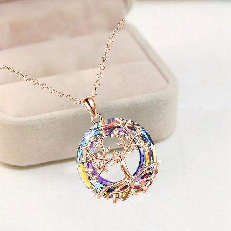 Tree of Life Round Necklace Wedding Aesthetic Jewelry Exquisite Gorgeous Pendant Wedding Engagement Jewelry Crystal for Women