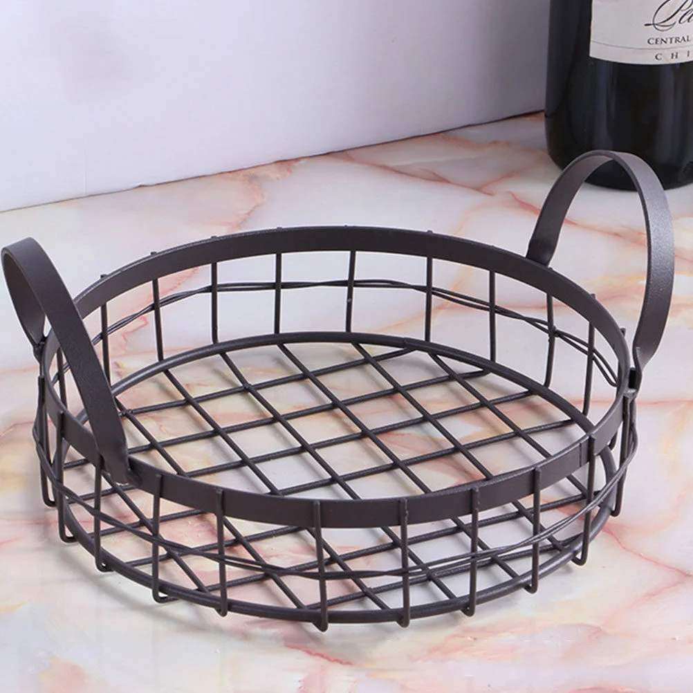 

Storage Tray Metal Mesh Basket Wire Collecting With Handle Tabletop Decorative Black Trim