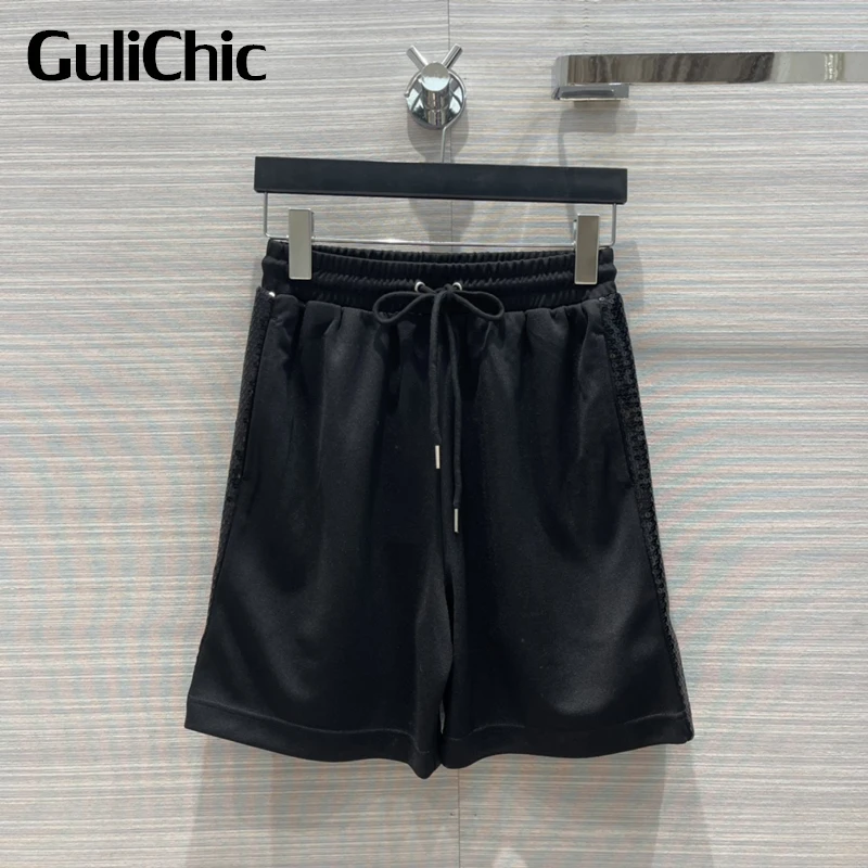 

5,16 GuliChic, женские черные свободные повседневные шорты с вышивкой и блестками и высокой талией