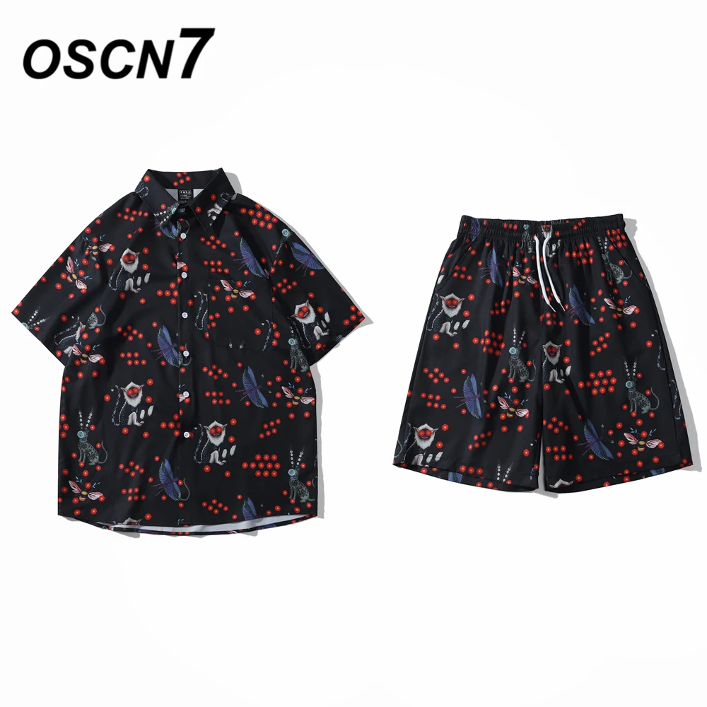 

OSCN7 мужской комплект одежды, летние мужские вечерние костюмы, мужские Клубные пляжные спортивные костюмы 2021, бордшорты + повседневные рубаш...