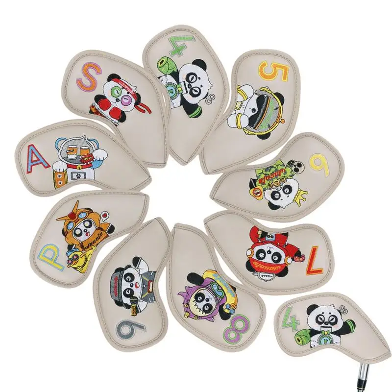 

Head Covers For Golf Clubs 9pcs Panda Embroidered Club Label Set For Irons Woods Hybrids Golf Accessories For Men Driver
