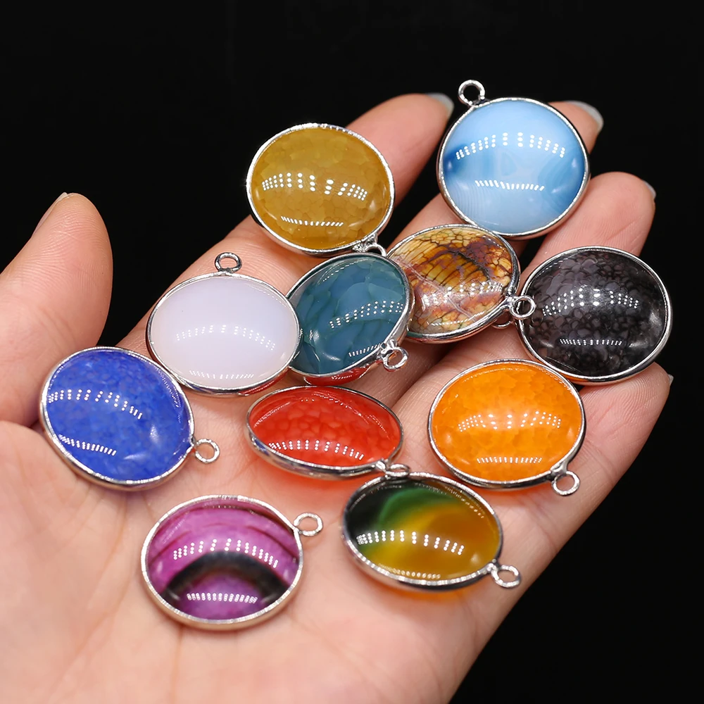 

Natural Stone Pendants Circular Dragon Agate 23x25mm for DIY Jewelry Making Bracelet Necklace Gift