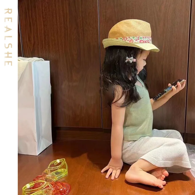 

Kids Girls Clothing Sets Summer Baby Girls Clothes Solid Sleeveless Vest Wide Leg Pants 2023 Children Clothes Suits