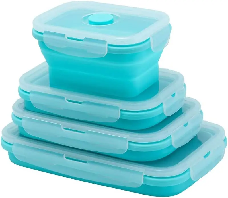 

4 Pcs Silicone Collapsible Food Storage Containers with Lids Silicone Lunch Box Bento Box BPA free for Kitchen Pantry