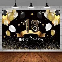 Photography Backdrop Black And Gold For Women Men 18 Birthday Party Cake Table Background Decoration Banner Supplies