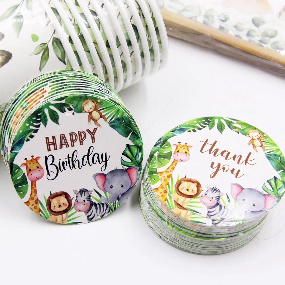 

50PCS Carton Wild Animal Kraft Paper Hanging Tags for Kids Boy's Jungle Safari Happy Birthday Party Gifts Decoration Supply