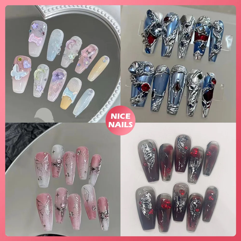 

Personality Full Coverage Nails Long Coffin Stiletto Detachable Patch Fashion Handmade Press On Nails Accessories Girls Gift