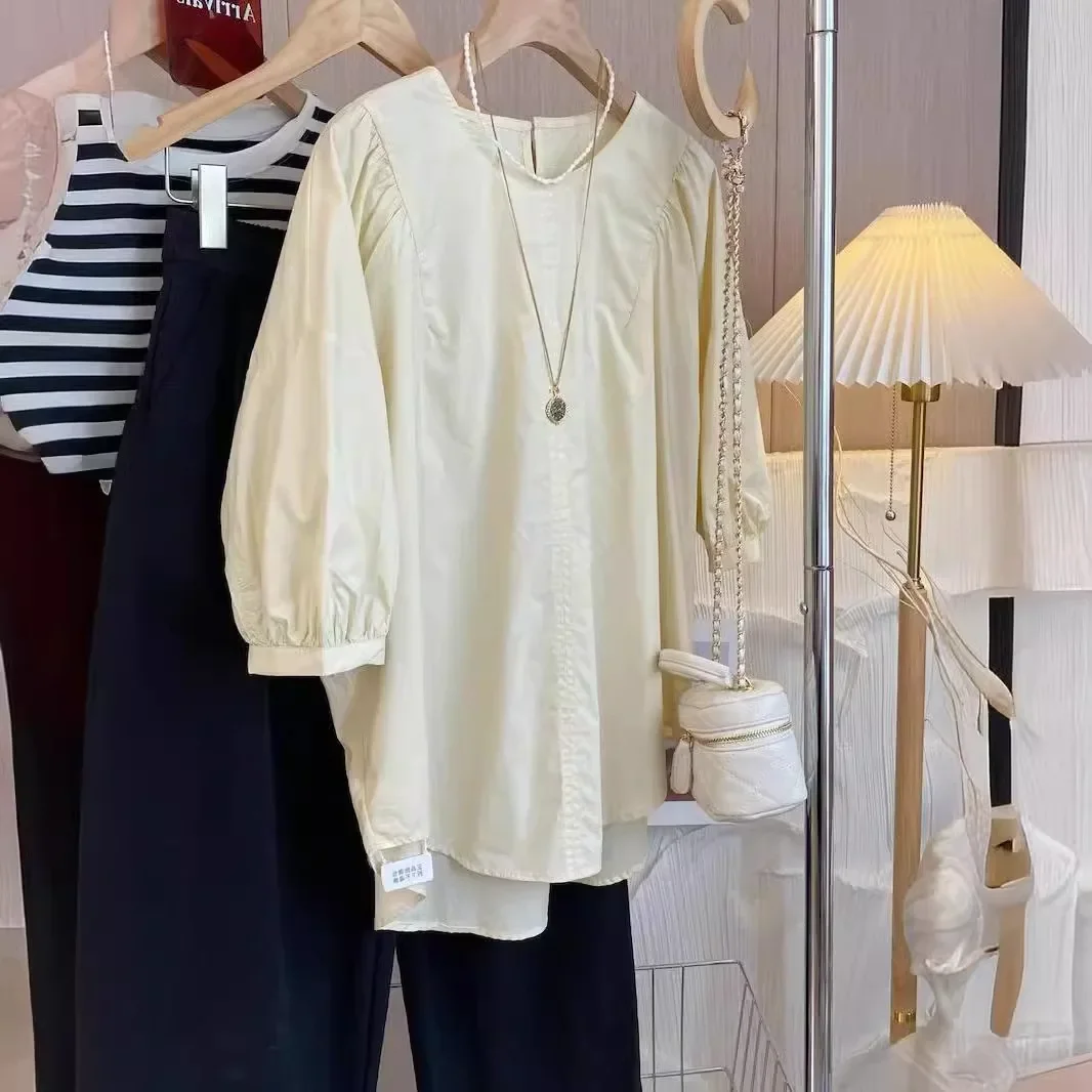 Простая рубашка со средним рукавом для поездок на работу женская корейская