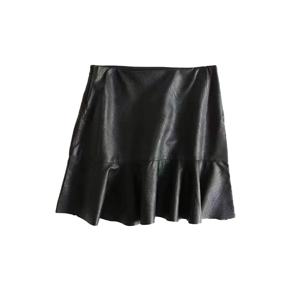 

Zach AiIsa summer new women's clothing counter quality fashion design sense all-match high waist imitation leather mini skirt