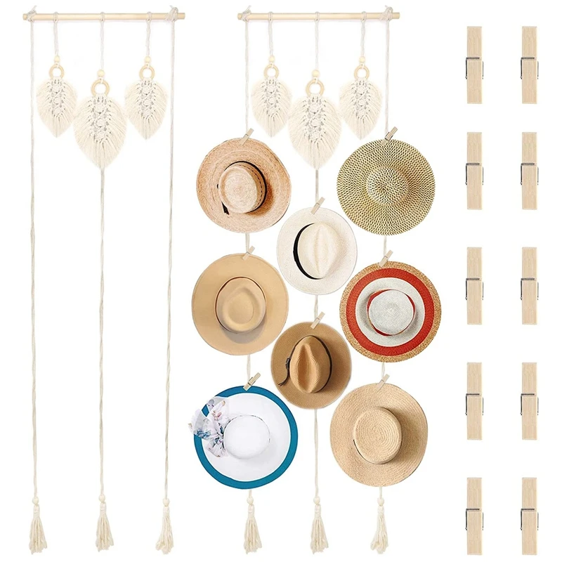

Hat Wall Hanging,Hat Organizer,Boho Hat Rack For Display,Cap Holder,Handmade Cotton Rope Woven Womens Hat Storage