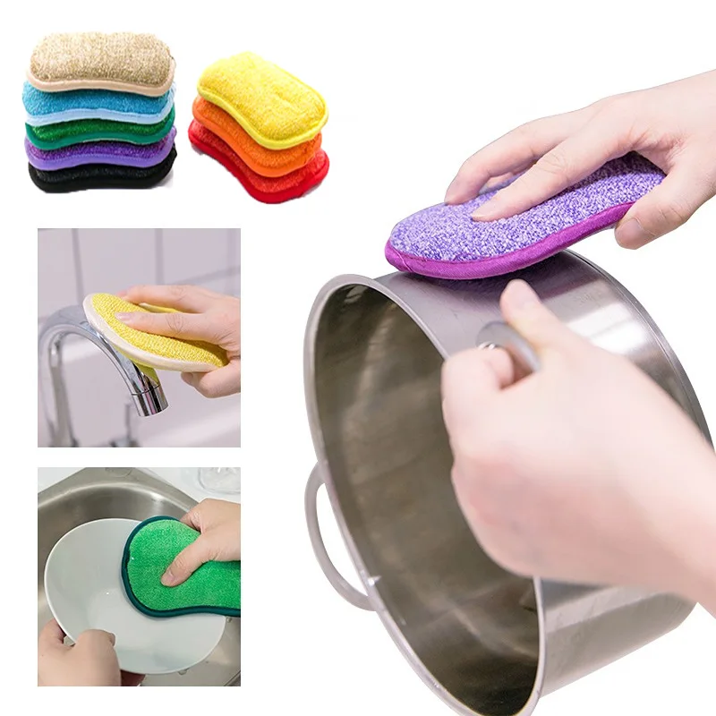 

3/5PCS Scrub Sponges for Dishes Non-Scratch Microfiber Sponge Non Stick Pot Cleaning Sponges Wash Pot Gadgets Kitchen Tools