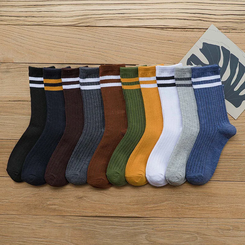 10pair Men Socks Fashion Version of The Two Bars Japanese Striped Tube Pile Socks Ins Tide Socks College Style Winter Autumn