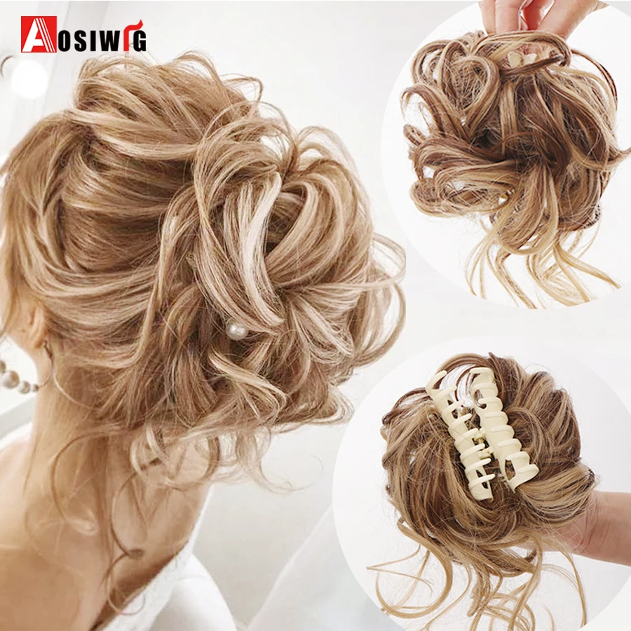 AOSIWIG Synthetic Curly Bun Messy Claw Chignon Clip Hair Bun Curly Wig Clip in Hair Tail Extension For Women