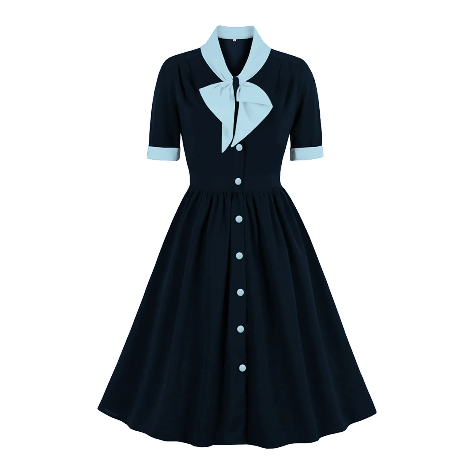 

Women French Vintage Bowknot Detail Slimming Color Block Elegant Little Black Dress Monokuma Cosplay Costume