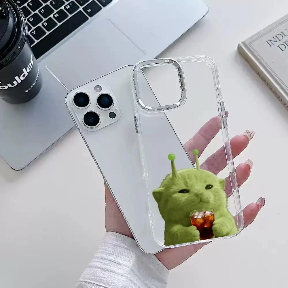 Противоударный прозрачный чехол Alien Cat Green Cat для iPhone 17 Air 16 15 14 Plus 13 12 11 Pro Max 16e (art.: 3920db97ed9d2) - 3920db97ed9d2