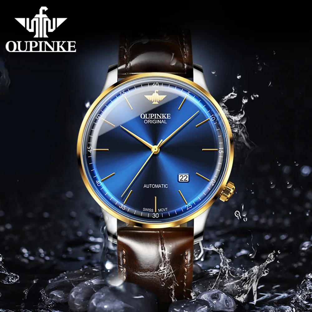 

OUPINKE Original Watches for Men Luxury Mechanical Real Diamond Sapphire Crystal Roman Numerals Business Dress Style Wrist Watch