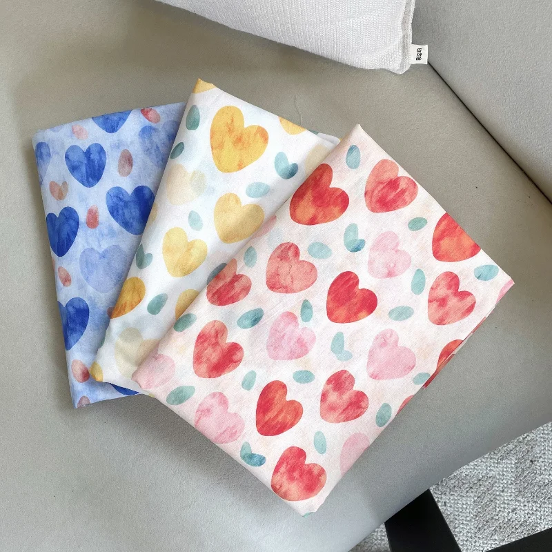

100x145cm DIY Sewing Handicrafts Summer Dress Shorts Thin Soft 100% Cotton Plain Fabric Heart-Shape Printed Pure Cotton Material