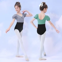 girl ballet leotards puff sleeves gymnastics leotards contrast color ballet costumes kids cotton dancing bodysuit