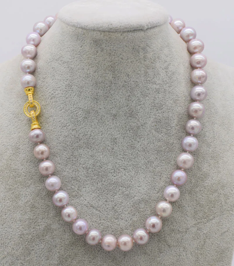 

WOW! freshwater pearl AA purple near round 10~11mm necklace 18inch nature FPPJ wholesale