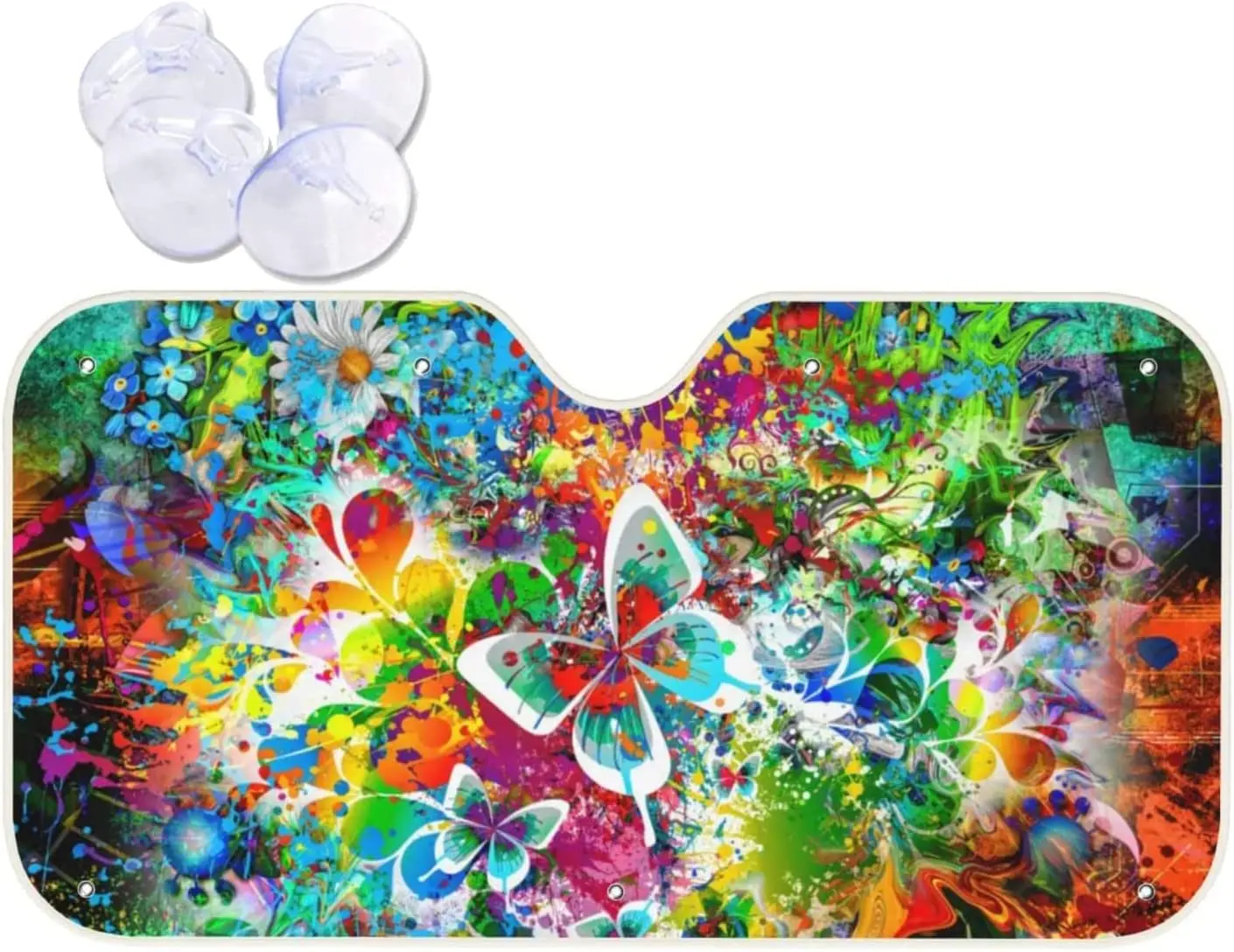 

Car Windshield Visor, Colorful Floral Butterfly Art Design, Sun Protection, Block Uv Rays to Prevent Interior Aging - Foldable C