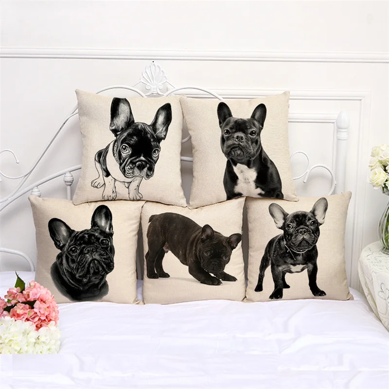 

French Bulldog Cushion Cover 45x45cm Square Cotton Linen Pillowcase Sofa Home Decor Dog Pet Sofa Pillow Cover Animal Pillow Case