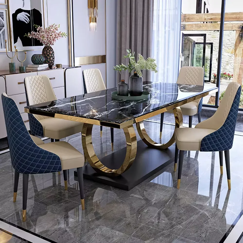 Фото -Luxus Rechteck Esstisch Marmorplatte Edelstahl Basis Guteış Modernes Design Küche Xoere Größen Başlich №2