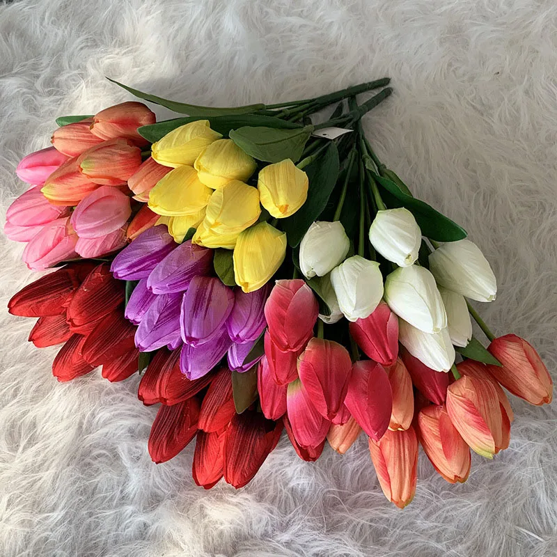 

Simulation Flower 9 Head Tulip Bunch Artificial Flowers Home Table Flower Silk Wedding Arch Outdoor Background Decoration Tulip