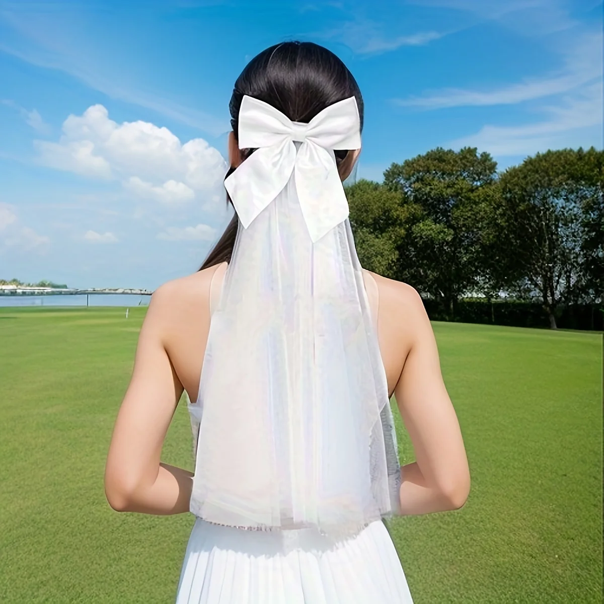 Роскошная белая заколка для волос с бантом повязка на голову вуалью женщин