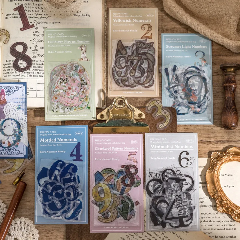 

20sets/lot Kawaii Stationery Retro numeral Junk Journal Diary Planner Decorative Mobile Sticker Scrapbooking