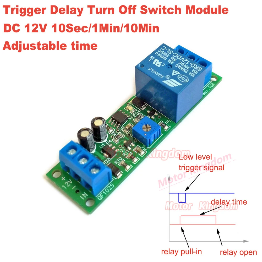 

DC 12V Signal Trigger Relay delay time Turn Off on Timer Control Switch Module Adjustable 0-10S/60S/10M