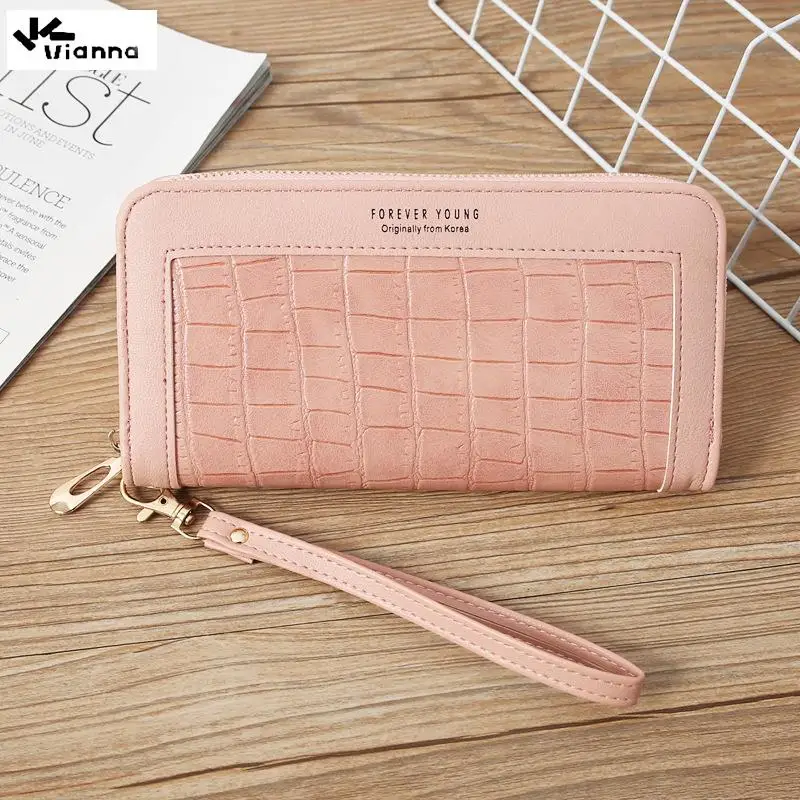 vianna 2022 alligator wallet for women zipper long wallet with handle strap design clutch bags coin purses card holder money bag free global shipping