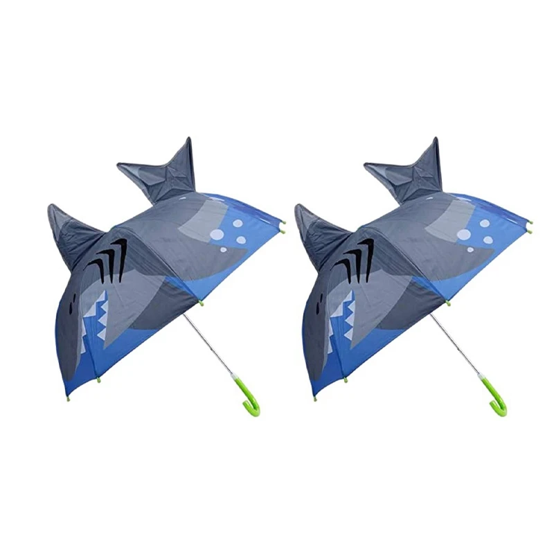 

2X Kids Umbrella For Boys Girls Rain Gear Parasol Children Umbrella Lovely 3D Animal Patterns Umbrellas For Age 3-7