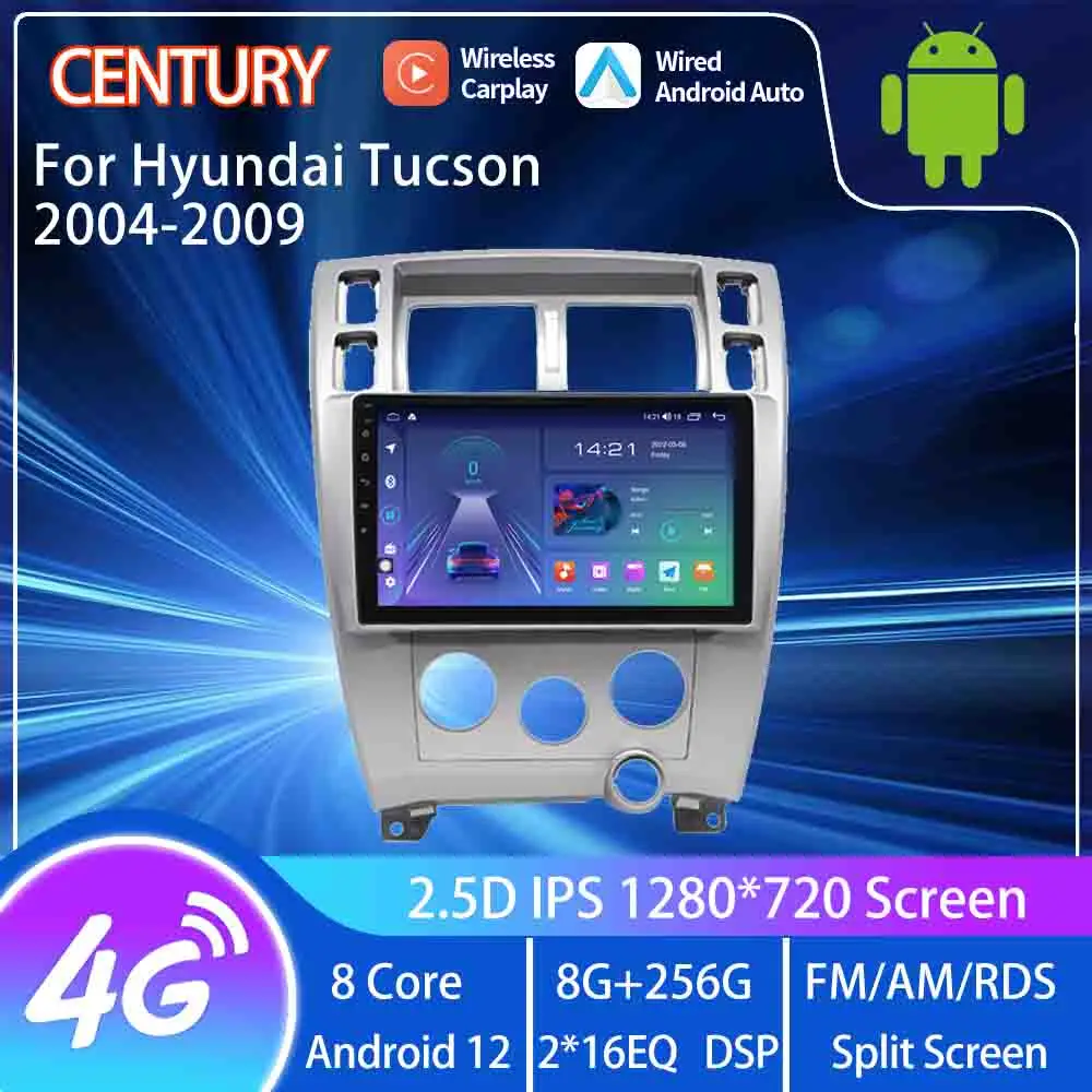 

Век для Hyundai Tucson 2004-2009 умный мультимедийный видеоплеер GPS радио 4G навигация CarPlay 8 + 128G Android 12 Тесла стиль