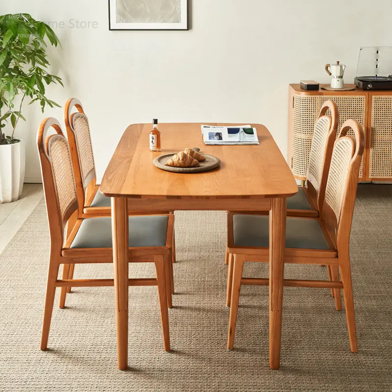 

Simple Rattan Table Dining Room Modern Solid Wood Dining Tables Japanese Small Apartment Dining Room Table and Chair Furniture