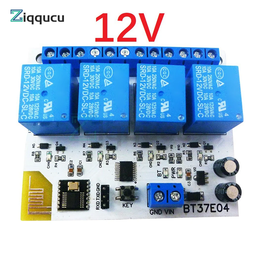 

BT37E04 4-полосное реле Bluetooth BLE, модуль IOT DC5V/DC12V для Apple IOS Android BLE реле, модуль IOT, командный переключатель для настройки