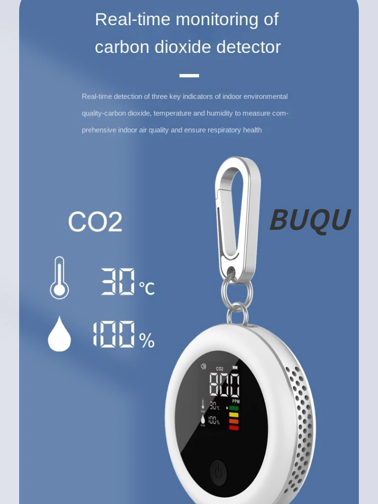 Detector de Dióxido de Carbono Temperatura e Umidade Qualidade do ar Detector Portátil Pendurado Fivela 3in1infrared Detecção Qualidade Co2