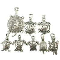 8pcspack mixed turtles ancient silver color charms pendant handcraft jewelry making necklaces accessories bulk item wholesale